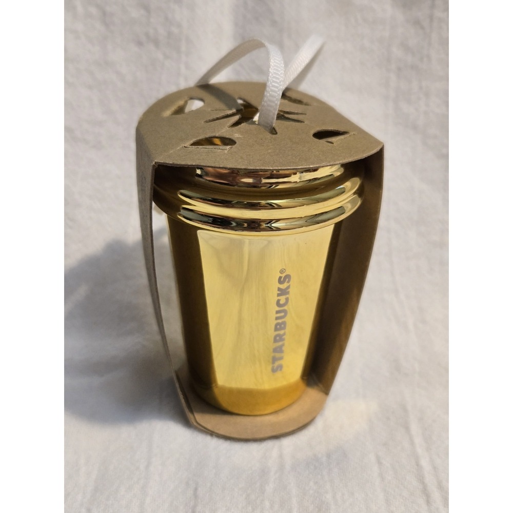 NWT 2012 Starbucks Shiny GOLD Ceramic To-Go Cup Christmas Tree Ornament